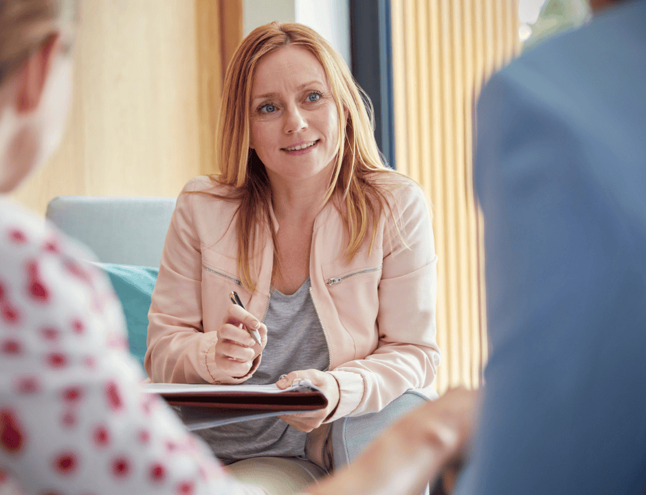 Counsellor speaking to patients