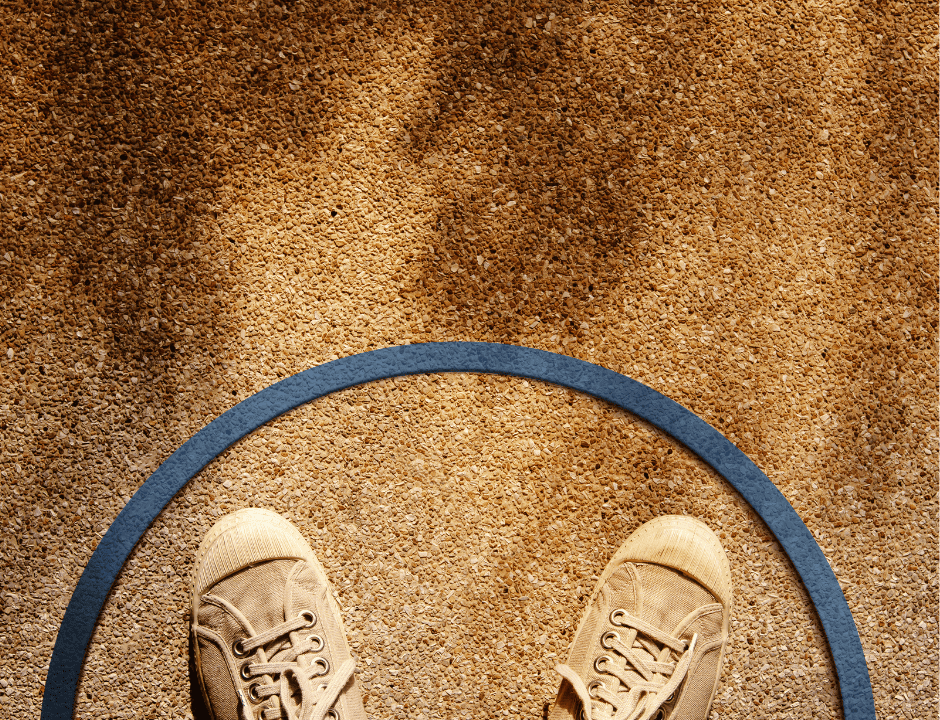 Shoes inside of a circle depicting a personal boundary